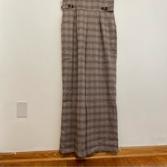 NEW NWT MODCLOTH Plaid Appeal Vest Jumpsuit Tan Brown Blue Sleeveless Retro 70s - Picture 14 of 16